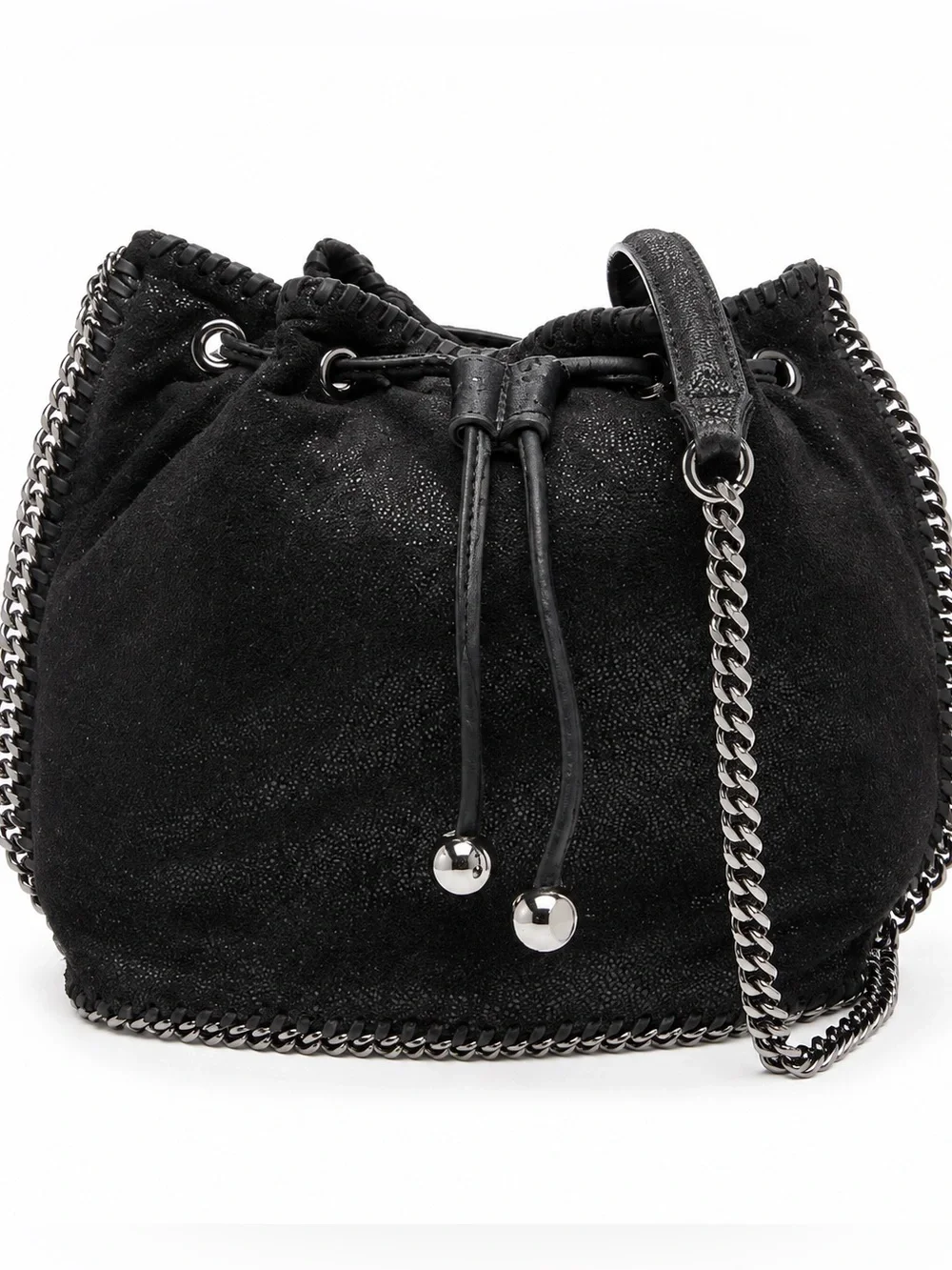 Stella McCartney Falabella Mini Bucket Bag Black Shaggy Deer Made Italy Dustbag